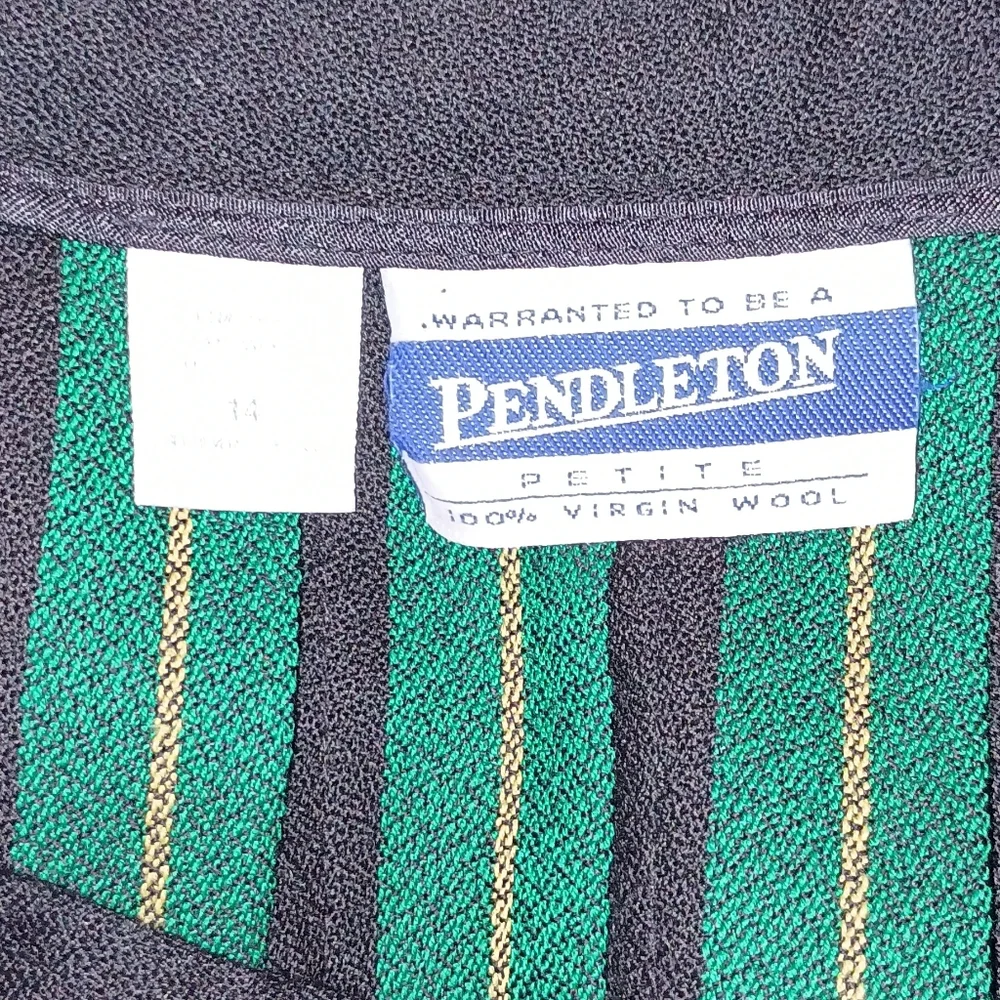 Vintage Pendleton Virgin Wool Black green red Pleated skirt 14p - Picture 6 of 8
